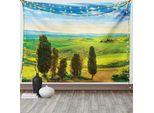 Abakuhaus Arazzo Rustico, Tramonto Di Campagna In Italia, Soggiorno Camera Da Letto Casa Arazzo In Raso Setoso, 200 X 150 Cm, Verde Blu
