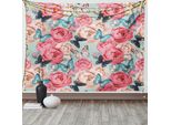 Abakuhaus Arazzo Colorato, Peony Rose Butterflies, Arazzo Per Soggiorno E Camera Da Letto, Arazzo In Raso Setoso, 150 X 100 Cm, Multicolore