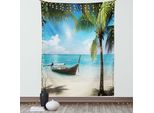Abakuhaus Arazzo Nautico, Piccola Barca Nell'atlantico Dominican Sunny Sea E Immagine Di Palme, Soggiorno Camera Da Letto Arazzo In Raso Setoso, 150 X 200 Cm, Verde Acquamarina Cocco