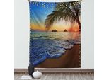 Abakuhaus Arazzo Hawaiano, Pacific Sunrise Presso Lanikai Strant Hawaii Cielo Colorato Scena Oceanica Ondulata, Soggiorno Camera Da Letto Tela Da Parete In Raso Setoso, 100 X 150 Cm, Marrone Blu