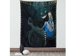 Abakuhaus Alice Nel Paese Delle Meraviglie Arazzo, Alice E Il Gatto Del Cheshire Nell'oscurità Stampa Digitale In Stile Caricaturale, Soggiorno Camera Da Letto Tela Da Parete In Raso Setoso, 100 X 150 Cm, Multicolore