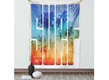 Abakuhaus Tappeto Da Parete Surf, Lettere Retrò Estive Sul Surf, La Costa Con Palme Sport Estremi Arte Riflessione, Soggiorno Camera Da Letto Tappeto Da Parete In Raso Setoso, 100 X 150 Cm, Blu Navy Arancione
