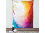 Abakuhaus Arazzo Sportivo, Ginnastica Ragazza Ginnasta Ritratto Geometrico Colorato Digitale Forme Moderne Olimpiadi, Soggiorno Camera Da Letto Satinato Setoso Arazzo, 100 X 150 Cm, Multicolore