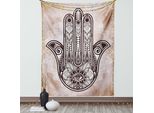 Abakuhaus Arazzo Hamsa, Mano Di Fatima Stile Grunge Mandala Con Occhio Malvagio Arte Mistica Orientale, Soggiorno Camera Da Letto Tela Da Parete In Raso Setoso, 150 X 200 Cm, Marrone E Crema