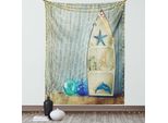 Abakuhaus Arazzo Nautico, Barca Nautica, Contro Il Muro, Altre Immagini Preferite Acqua Mare, Soggiorno Camera Da Letto Arazzo In Raso Setoso, 150 X 200 Cm, Beige Blu