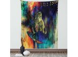 Abakuhaus Arazzo Tribale, Design Futuristico Grungy Dell'indigeno Americano Bull Con Effetto Variegato, Soggiorno Camera Da Letto Tessuto Da Parete In Raso Setoso, 100 X 150 Cm, Multicolore