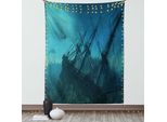 Abakuhaus Arazzo Nautico, Delfini Relitto Sommerso Naufragio Sottomarino Segreto Immagine, Soggiorno Camera Da Letto Arazzo In Raso Setoso, 100 X 150 Cm, Blu Grigio Azzurro