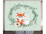 Abakuhaus Tenda Rustica Con Animali Cartoon, Amici Volpe E Coniglio, Tende Universali Per Soggiorno Con Passanti E Ganci, 280 X 175 Cm, Verde Chiaro Vermiglio