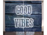 Abakuhaus Good Vibes Tenda Rustica, Parole Su Assi Di Legno, Soggiorno Nastro Universale Tende Con Passanti E Ganci, 280 X 175 Cm, Blu Scuro Bianco