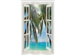 Abakuhaus Tenda Da Doccia Tropicale Stretta, Finestra Sulla Spiaggia Esotica, Set Decorativo Per Bagno In Tessuto Con Ganci, 120 X 180 Cm, Multicolore