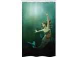 Abakuhaus Verde E Blu Tenda Da Doccia Stretta, Mermaid Undersea, Set Decorativo Per Bagno In Tessuto Con Ganci, 120 X 180 Cm, Avorio Verde Verde Acqua