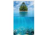 Abakuhaus Tenda Da Doccia Tropicale Stretta, Piccola Isola Nell'oceano, Set Decorativo Per Bagno In Tessuto Con Ganci, 120 X 180 Cm, Verde Acqua Foresta