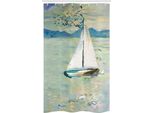 Abakuhaus Arte Tenda Da Doccia Stretta, Monet Barca A Vela, Set Decorativo Per Bagno In Tessuto Con Ganci, 120 X 180 Cm, Azzurro Pallido E Bianco