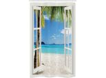 Abakuhaus Tenda Da Doccia Tropicale Stretta, Palme Tropical Beach, Set Decorativo Per Bagno In Tessuto Con Ganci, 120 X 180 Cm, Verde Bianco Blu