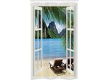 Abakuhaus Tenda Da Doccia Stretta, Palme E Mare Estate, Set Decorativo Per Bagno In Tessuto Con Ganci, 120 X 180 Cm, Verde Bianco Blu