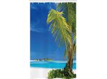 Abakuhaus Tenda Da Doccia Stretta Ocean, Caribbean Relaxing Tropic, Set Decorativo Per Bagno In Tessuto Con Ganci, 120 X 180 Cm, Verde Bianco Blu