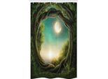 Abakuhaus Wald Tenda Da Doccia Stretta, Albero Mistico, Set Decorativo Per Bagno In Tessuto Con Ganci, 120 X 180 Cm, Verde Acqua E Crema
