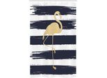 Abakuhaus Tenda Da Doccia Stretta Flamingo, Motivo Animale, Set Decorativo Per Bagno In Tessuto Con Ganci, 120 X 180 Cm, Blu Scuro Senape Bianco