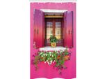 Abakuhaus Stadt-Liebe Tenda Da Doccia Stretta, Finestre Vintage Con Fiori All'esterno, Set Decorativo Per Bagno In Tessuto Con Ganci, 120 X 180 Cm, Rosa E Multicolore