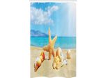 Abakuhaus Tenda Da Doccia Estiva Stretta, Sabbia Da Spiaggia Con Stella Marina, Set Decorativo Per Bagno In Tessuto Con Ganci, 120 X 180 Cm, Aqua Ivory Mustard