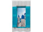 Abakuhaus Paesaggio Tenda Da Doccia Stretta, Grecia Oia Edificio, Set Decorativo Per Bagno In Tessuto Con Ganci, 120 X 180 Cm, Bianco Aqua Blu