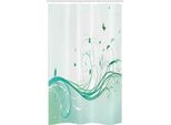 Abakuhaus Vittoriano Tenda Da Doccia Stretta, Linee Sinuose, Fiori Ondulati, Set Decorativo Per Bagno In Tessuto Con Ganci, 120 X 180 Cm, Verde Menta Chiaro