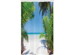 Abakuhaus Tenda Da Doccia Stretta Ocean, Palm Leaf Tropical Beach, Set Decorativo Per Bagno In Tessuto Con Ganci, 120 X 180 Cm, Verde Cielo Blu Bianco