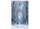 Abakuhaus Tenda Da Doccia Stretta Invernale, Alberi Innevati Wildlife, Set Decorativo Per Bagno In Tessuto Con Ganci, 120 X 180 Cm, Bianco Grigio Nero