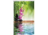 Abakuhaus Tenda Da Doccia Stretta Naturale, Fiori Di Orchidea Tropicale, Set Decorativo Per Bagno In Tessuto Con Ganci, 120 X 180 Cm, Verde Felce E Fucsia