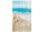 Abakuhaus Conchiglie Tenda Da Doccia Stretta, Scena Da Spiaggia Pastello, Set Decorativo Per Bagno In Tessuto Con Ganci, 120 X 180 Cm, Multicolore