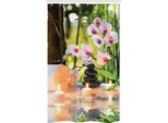 Abakuhaus Spa Tenda Da Doccia Stretta, Spa Con Candele Orchidee, Set Decorativo Per Bagno In Tessuto Con Ganci, 120 X 180 Cm, Verde Chiaro E Fucsia