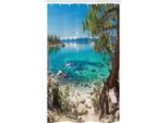 Abakuhaus Romantica Tenda Da Doccia Stretta, Tahoe Montagna Innevata, Set Decorativo Per Bagno In Tessuto Con Ganci, 120 X 180 Cm, Blu Pallido Verde Guscio D'uovo