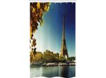 Abakuhaus Torre Eiffel Tenda Da Doccia Stretta, Parigi Con Torre, Set Decorativo Per Bagno In Tessuto Con Ganci, 120 X 180 Cm, Terra Giallo Verde Blu