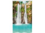 Abakuhaus Wendekreis Tenda Da Doccia Stretta, Cascata Nella Foresta Pluviale, Set Decorativo Per Bagno In Tessuto Con Ganci, 120 X 180 Cm, Verde Marrone Turchese