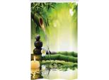 Abakuhaus Spa Tenda Da Doccia Stretta, Pietre Di Meditazione In Bambù, Set Decorativo Per Bagno In Tessuto Con Ganci, 120 X 180 Cm, Multicolore