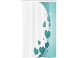 Abakuhaus Tenda Da Doccia Stretta Turchese, Cuori Di San Valentino, Set Decorativo Per Bagno In Tessuto Con Ganci, 120 X 180 Cm, Turchese Verde Acqua Bianco