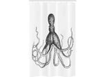 Abakuhaus Tenda Da Doccia Stretta Con Disegno Di Calamaro, Disegno Di Animale Acquatico, Set Decorativo Per Bagno In Tessuto Con Ganci, 120 X 180 Cm, Bianco E Grigio Antracite
