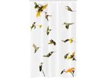 Abakuhaus Tenda Da Doccia Stretta Kolibri, Hummingbird Sunflowers, Set Decorativo Per Bagno In Tessuto Con Ganci, 120 X 180 Cm, Beige Verde Giallo