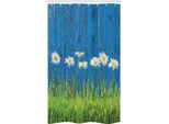 Abakuhaus Tenda Da Doccia Stretta Con Motivi Floreali, Erba Primaverile E Margherite, Set Decorativo Per Bagno In Tessuto Con Ganci, 120 X 180 Cm, Verde Bianco Blu