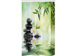 Abakuhaus Giardino Tenda Doccia Stretta, Bambù Giapponese Relax, Set Decorativo Per Bagno In Tessuto Con Ganci, 120 X 180 Cm, Grigio Antracite Verde Chiaro