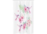 Abakuhaus Tenda Da Doccia Stretta Kolibri, Fiori Natura Selvaggia, Set Decorativo Per Bagno In Tessuto Con Ganci, 120 X 180 Cm, Verde Chiaro Rosa Pallido