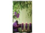 Abakuhaus Zen Tenda Da Doccia Stretta, Candele Spa Orchidee Bloom, Set Decorativo Per Bagno In Tessuto Con Ganci, 120 X 180 Cm, Verde Chiaro Verde Felce