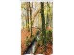 Abakuhaus Tenda Da Doccia Stretta Autunnale, Misty Woods Cornwall, Set Decorativo Per Bagno In Tessuto Con Ganci, 120 X 180 Cm, Arancione Verde Giallo