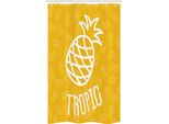 Abakuhaus Tenda Da Doccia Stretta Gialla, Ananas Esotico Estate, Set Decorativo Per Bagno In Tessuto Con Ganci, 120 X 180 Cm, Giallo Bianco