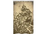 Abakuhaus Natale Tenda Da Doccia Stretta, Tema Retrò Nave Polipo, Set Decorativo Per Bagno In Tessuto Con Ganci, 120 X 180 Cm, Giallo