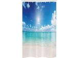 Abakuhaus Paesaggio Tenda Da Doccia Stretta, Cielo E Mare Tropicale, Set Decorativo Per Bagno In Tessuto Con Ganci, 120 X 180 Cm, Crema Turchese Bianco