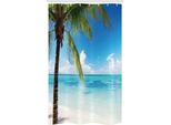 Abakuhaus Tenda Da Doccia Stretta Ocean, Costa Esotica, Set Decorativo Per Bagno In Tessuto Con Ganci, 120 X 180 Cm, Verde Bianco Blu