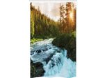 Abakuhaus Tenda Da Doccia Stretta, Alba Primavera Pini, Set Decorativo Per Bagno In Tessuto Con Ganci, 120 X 180 Cm, Azzurro Verde Mela