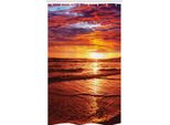 Abakuhaus Hawaii Tenda Da Doccia Stretta, Tramonto Sul Mare, Set Decorativo Per Bagno In Tessuto Con Ganci, 120 X 180 Cm, Giallo Arancione