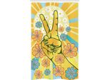 Abakuhaus Fantastica Tenda Da Doccia Stretta, Peace Flowers, Set Decorativo Per Bagno In Tessuto Con Ganci, 120 X 180 Cm, Blu Giallo Rosa